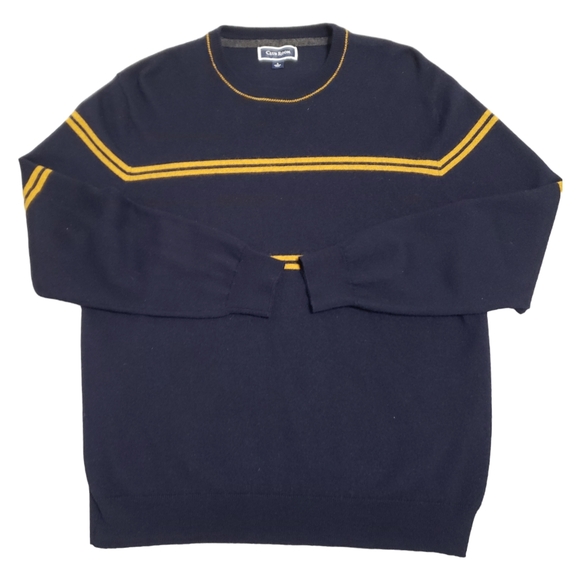 Club Room Mens Wool Blend Stripped  Crewneck Sweater Blue Yellow Size Large - Picture 2 of 9